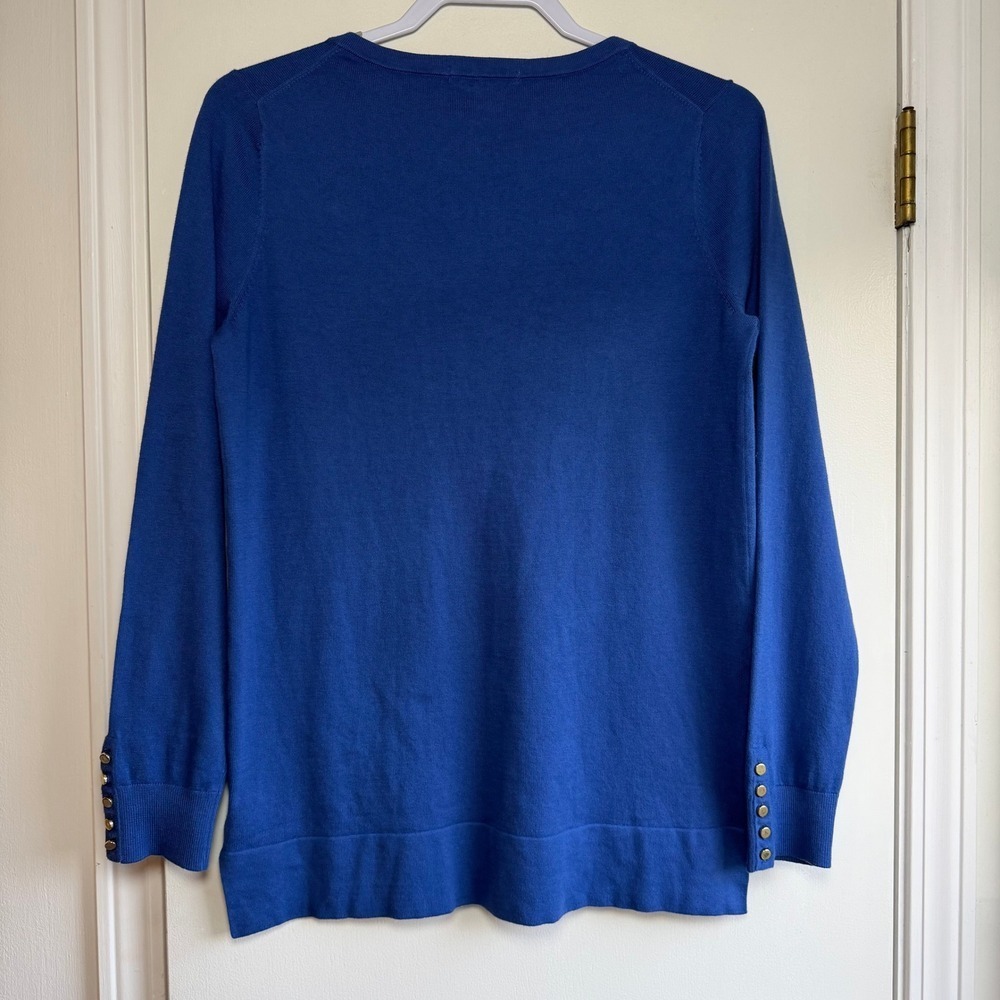 Boden Blue V Neck Long Sleeve Sweater with Gold Button Detail Size S - Picture 7 of 9